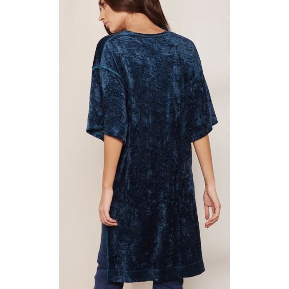 Free People blue/green crushed velvet long short sleeve tunic tee - Picture 3 of 8